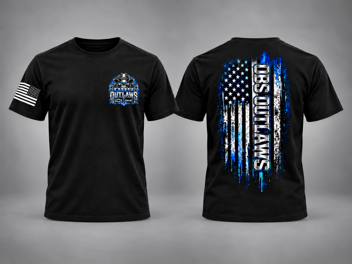 OBS Outlaws black tee front and back with smaller chest print