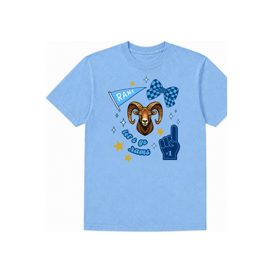Rams Fun adult T-shirt Carolina Blue with centered consistent-size DTF print