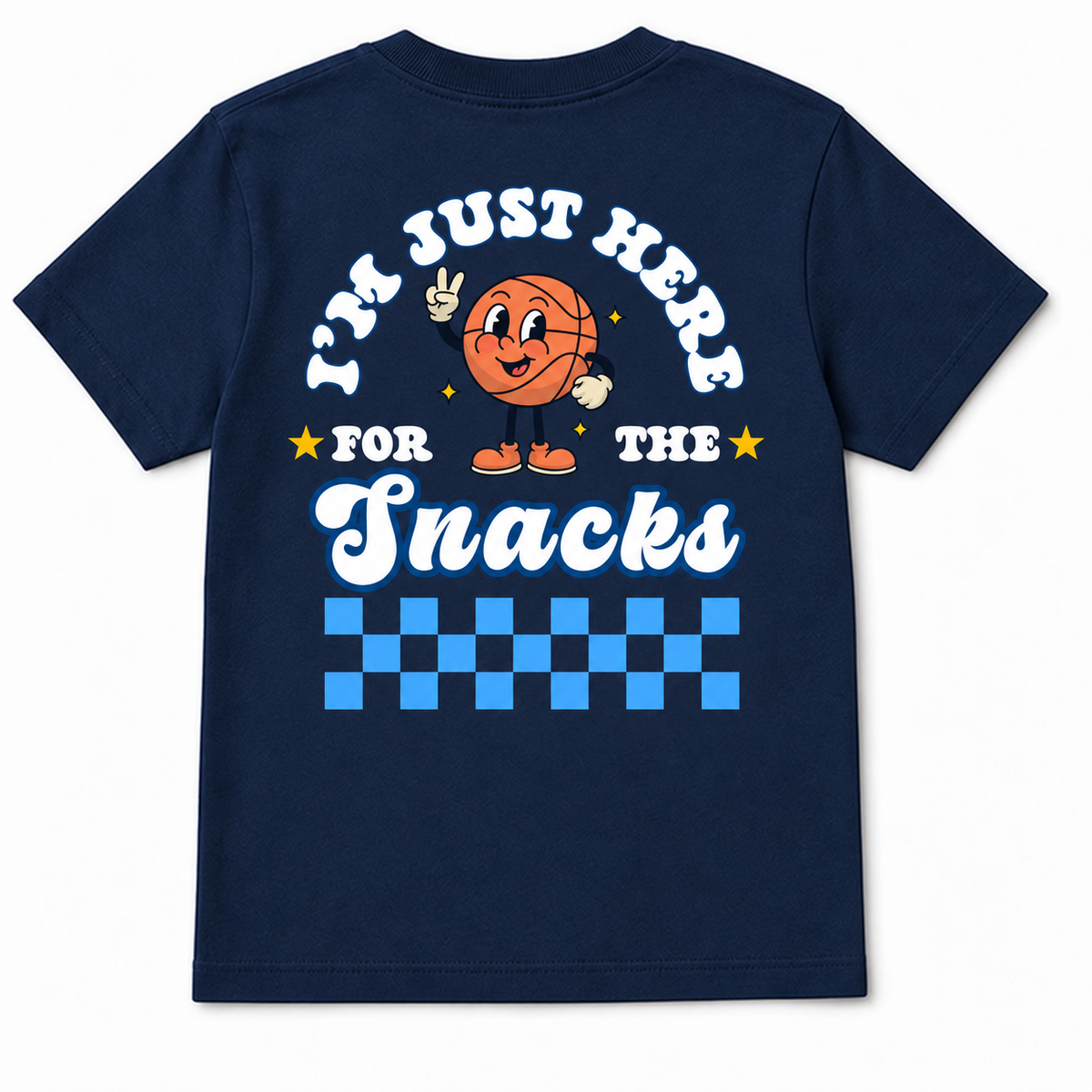 Rams Kids youth navy T-shirt back with Carolina blue checkerboard